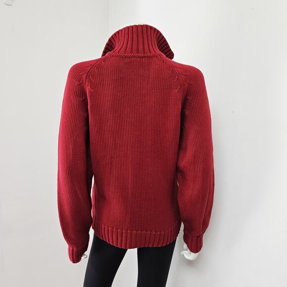 Lands End Cardigan Sweater M 10-12 Womens Rust Button Front Pockets Chunky Knit - Picture 5 of 10